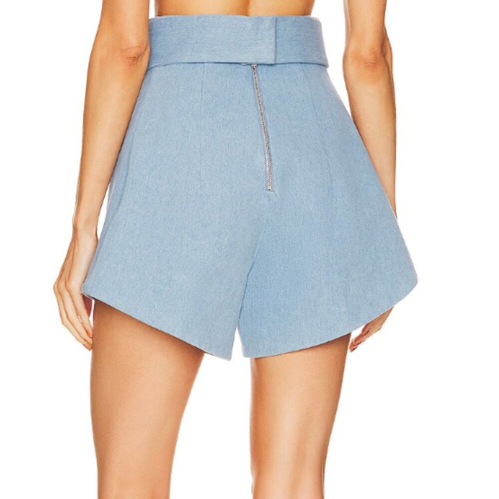 NWT Bronx & Banco x Revolve Capri Denim Logo Buckle Belted High Waist Shorts - Picture 3 of 5